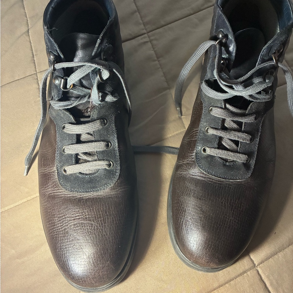 Salvatore Ferragamo Black and Brown Leather Boots